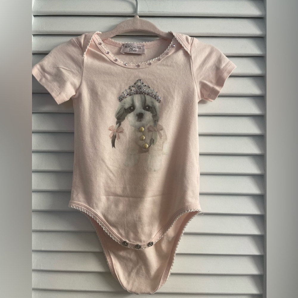 Mona Lisa Bebe Like New 6M Princess Puppy Onesie W/Sequins-Made in Italy
